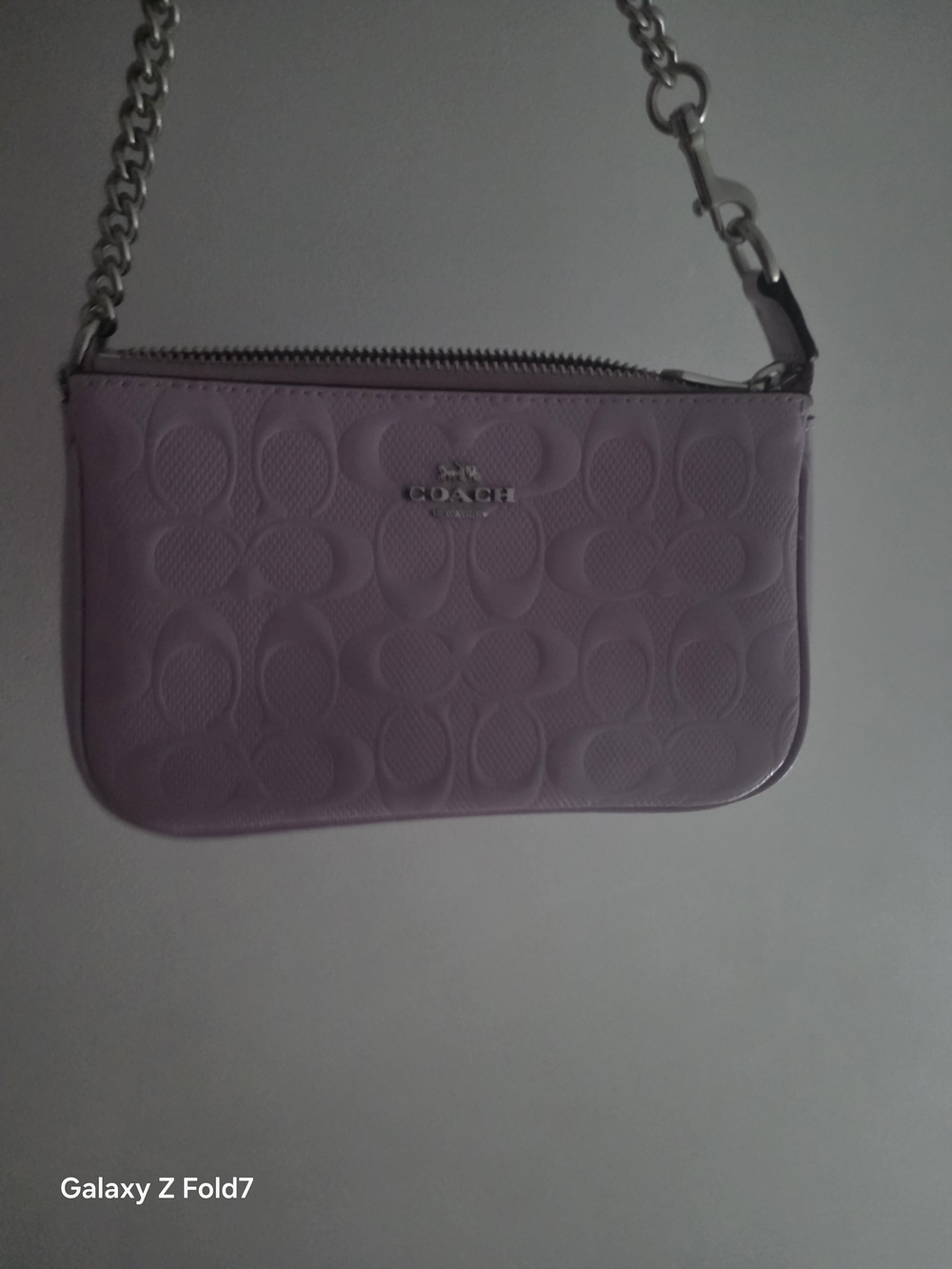 Coach Lavender Embossed Mini Wristlet with Silver Chain - Picture 3 of 3